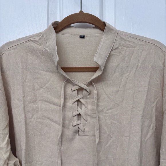 Beige Lace-Up Blouse | Size 2XL - Picture 5 of 8